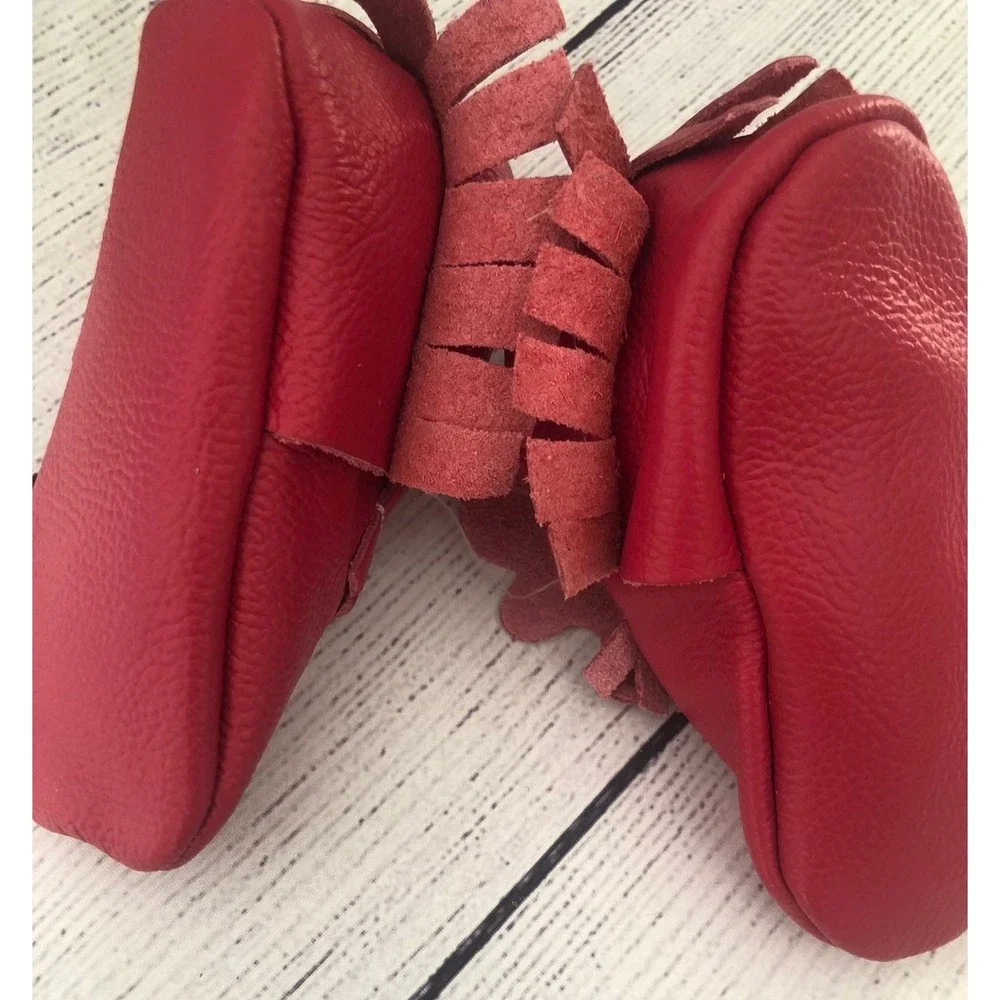 Red Leather Fringe Moccasins